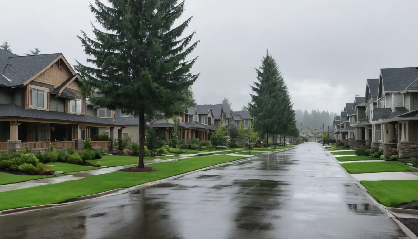 Wood-frame homes and wet lawns across the Tacoma area