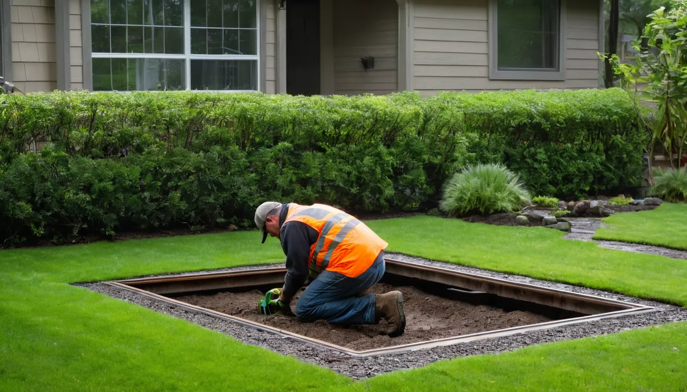 Sewer line provider inspecting a trenchless access point in a front yard in the Tacoma area